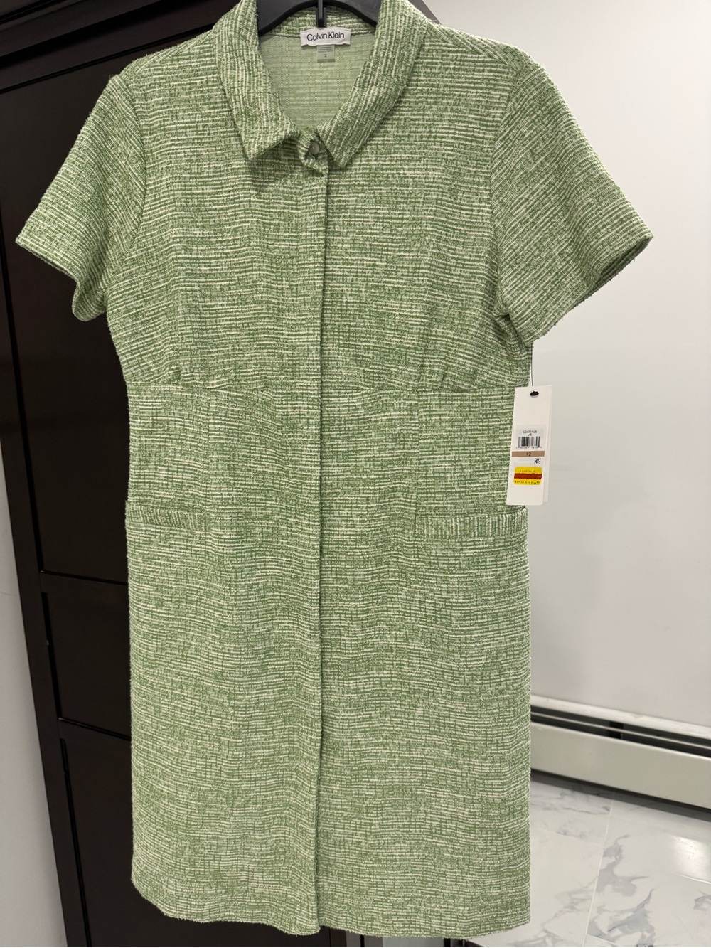 Calvin Klein Green Textured Short-Sleeve Shift Dress
